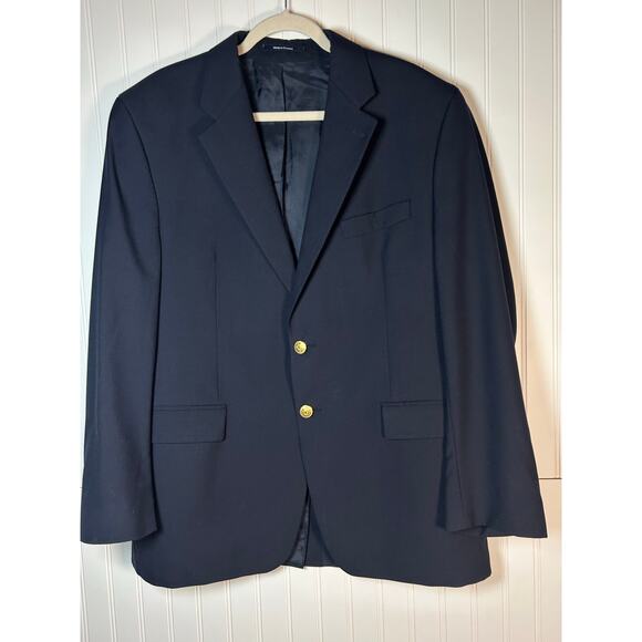 Lauren Ralph Lauren Blazer Mens 42 RNavy  Wool  2 Button wedding interview - Picture 1 of 12